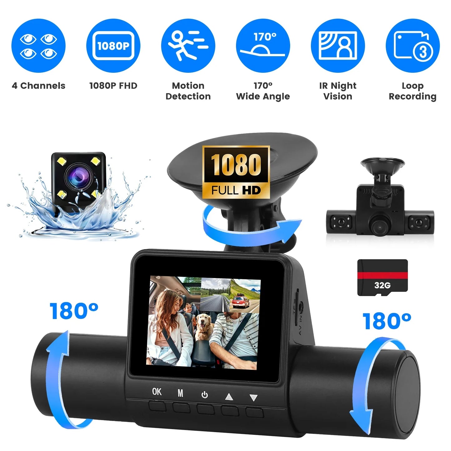 4 Channel 360 Dash Cam Front Rear IR Night Vision