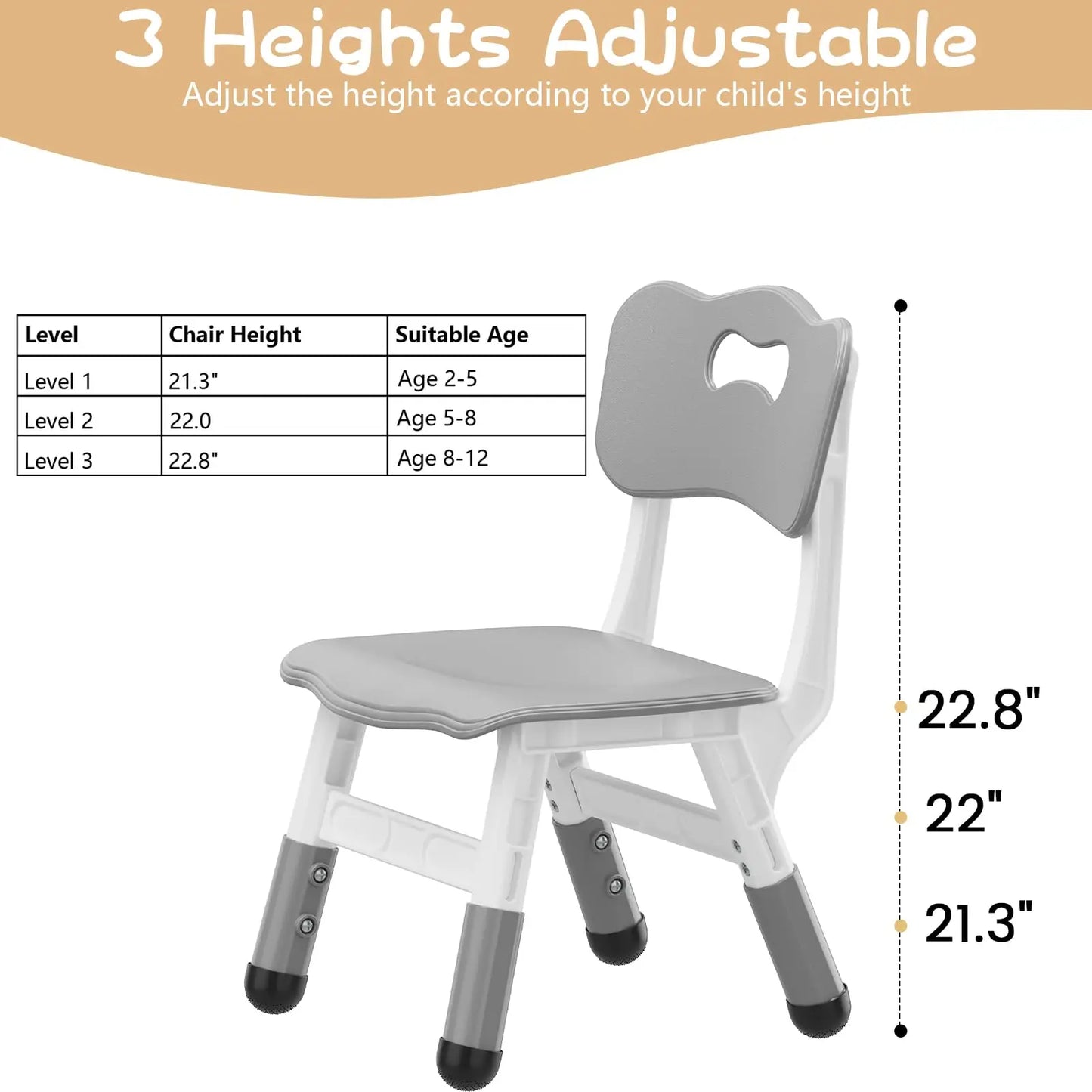 2pcs Stackable Adjustable Kids Chair Photo Prop Small Furniture 3-Level Height Toddler Chair For Home School Daycare