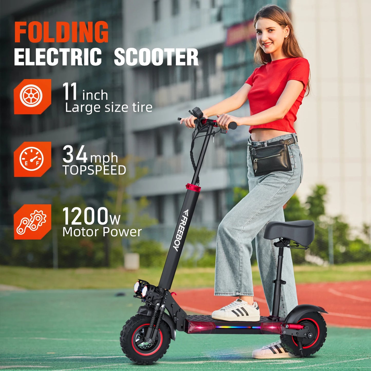 FREEBOY J11 MAX Adult Electric Scooter 1200W Motor 48V 15.6Ah Battery Folding E-Scooter 11-inch vacuum tire E-Mountain Scooter