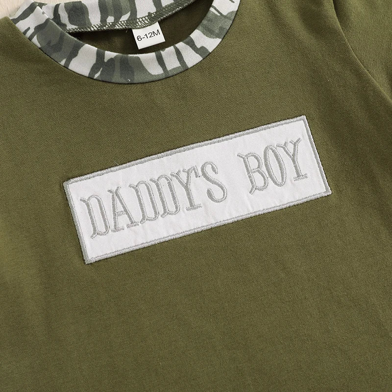Infant Boy Summer Outfit Set Embroidered Tshirt Elastic Shorts