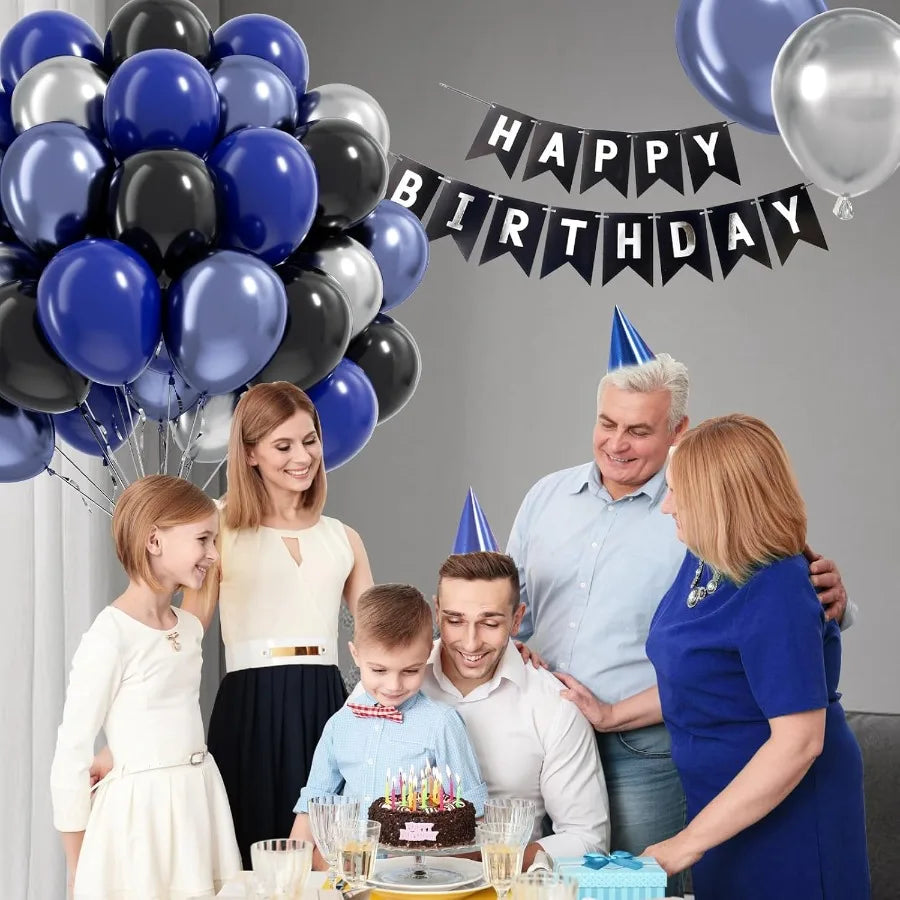 Blue And Black Balloons 60pcs 12 Inch Metallic Silver Party Decor For Graduation New Year Birthday Celebrations