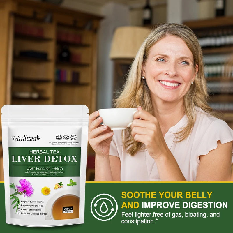 Mulittea Liver Detox Tea with Dandelion Root ,milk Thistle&Turmeric for Liver and Colon Cleanse Promote Metabolism