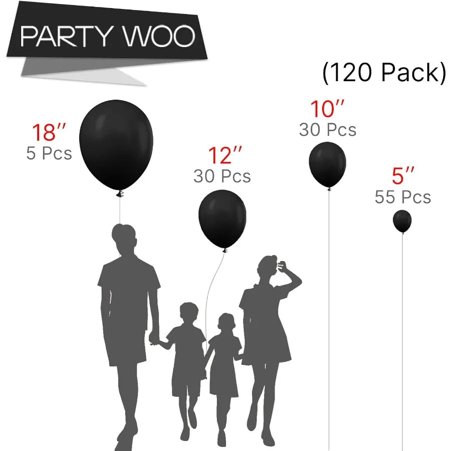 Black Balloons Matte 120 Pcs Pack In 18, 12, 10 And 5 Inch Sizes For Elegant Garland Or Arch Decor