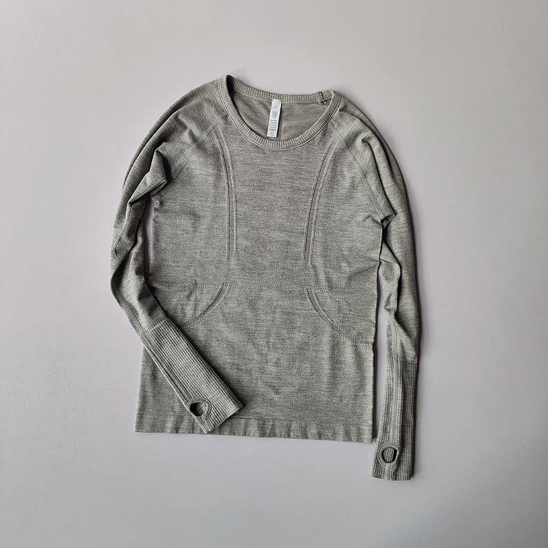 Women Seamless Round Neck Yoga Top Long Sleeve Shirt Winter