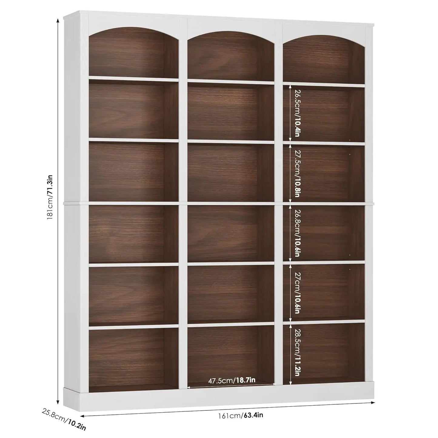 71" Triple Wide Bookshelf, 6 Tier Tall Bookshelf, Large Bookcase with Curved Baffle, 63.4" Wide Book Shelf with 18, Customized