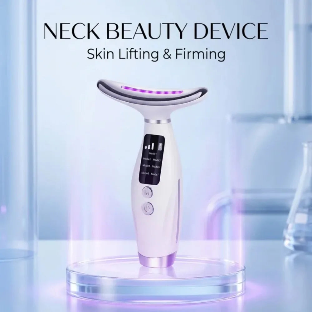 Neck Face Lifting Massager 7 Colors Light LED Photon Therapy Skin Tighten Wrinkle Remove Heating Vibration Massage Beauty Device