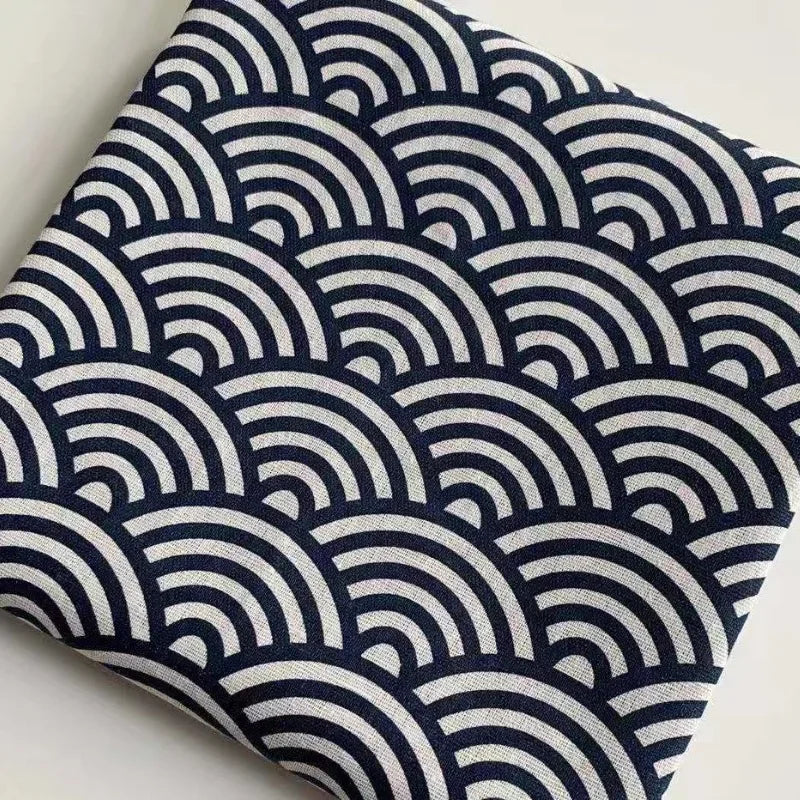 150x50cm Cotton Linen Blue Retro Japanese Fabric Handmade DIY Sewing Table Cloth Curtains Door Curtains Bento Bags Storage Bags