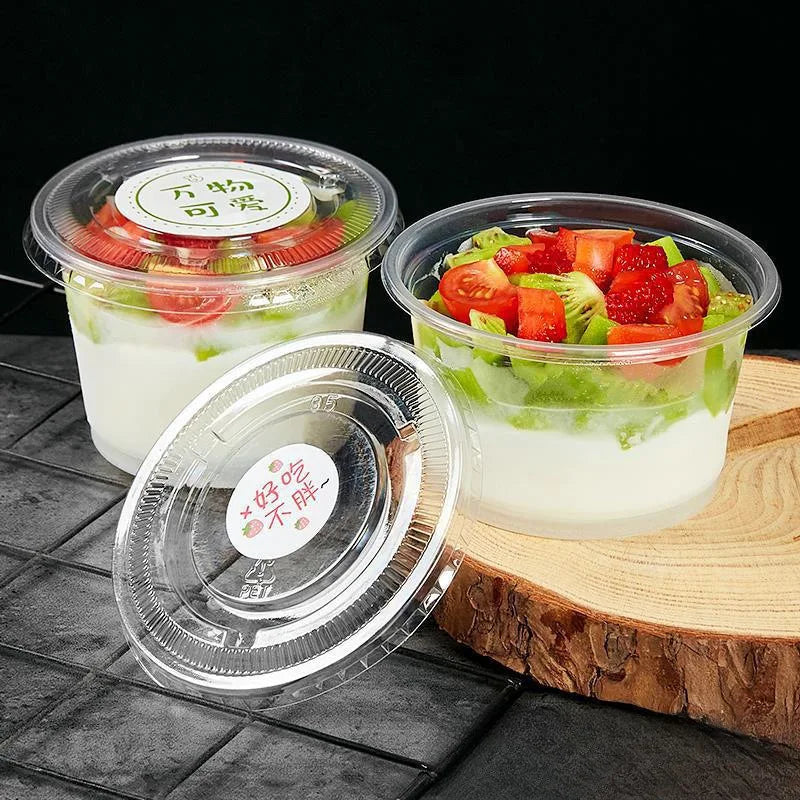 Disposable Salad Cups With Dome Or Flat Lids Transparent Plastic
