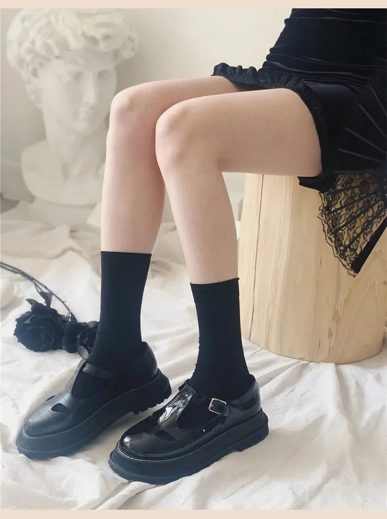 JK Women Knee High Lolita Socks Nylon Breathable Casual Stockings