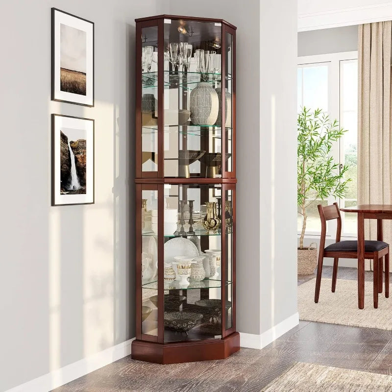 Ashfield Lighted Corner Curio Cabinet With Glass Door