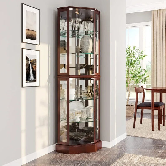 Ashfield Lighted Corner Curio Cabinet With Glass Door