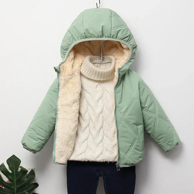 Unisex Winter Hooded Cashmere Jacket for Kids Outerwear