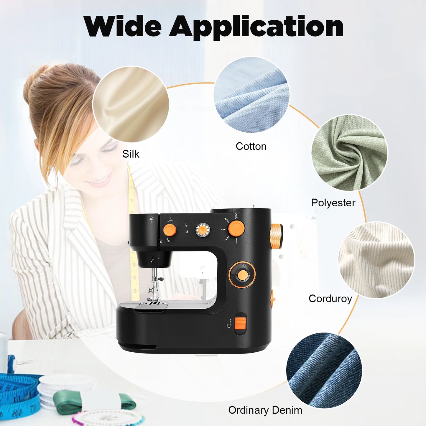 FHSM-398 Mini Electric Sewing Machine Free-Arm Portable Super Utility Stitch Sewing Machine With Foot Pedal LED Light For Home DIY Clothing Sewing