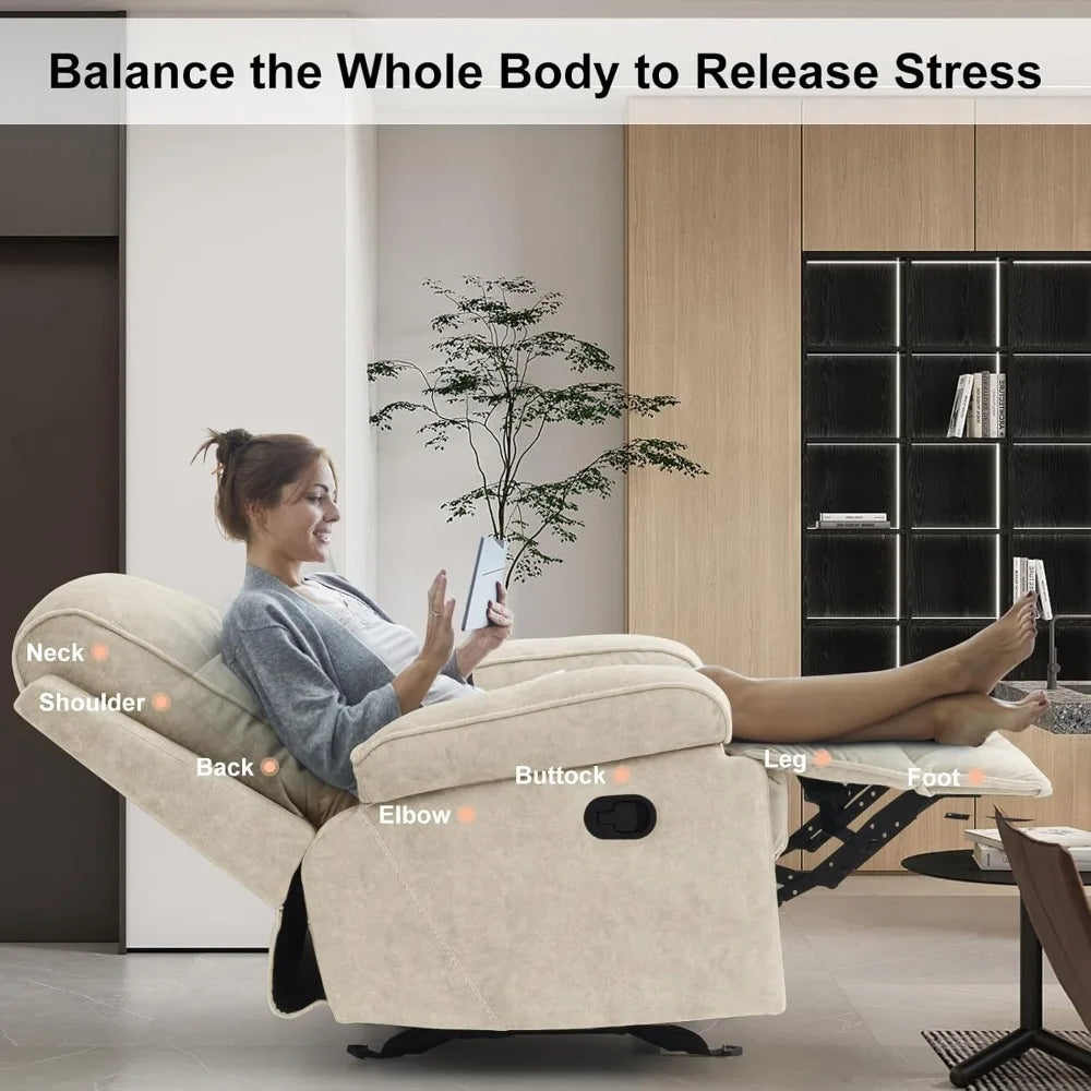 HUANZHUANG Rocker Recliner Chair For Adults Manual Glider Sofa