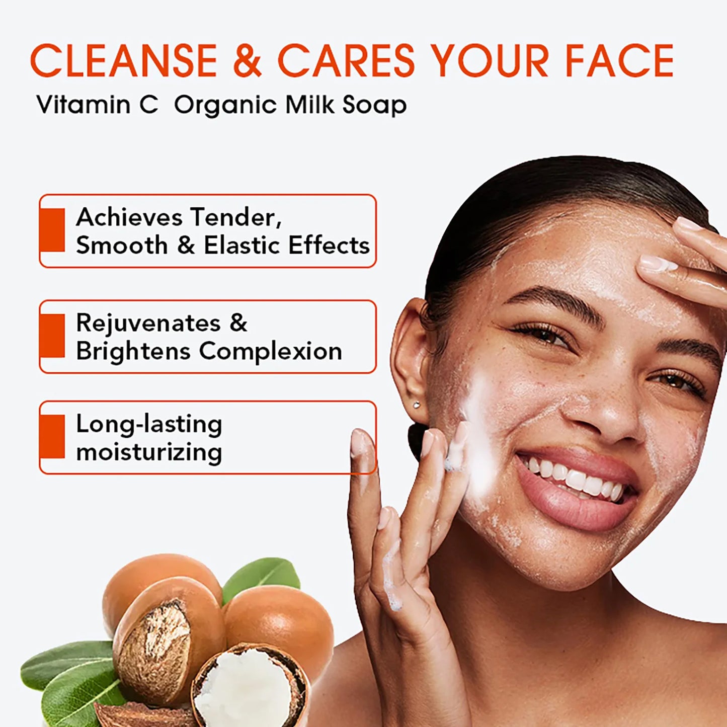 AILKE Vitamin C Organic Milk Soap Bar, Whitening, Reduce Wrinkles, Anti-Aging, Smooth & Soften Skin, for Face, Body, 200g/7 oz