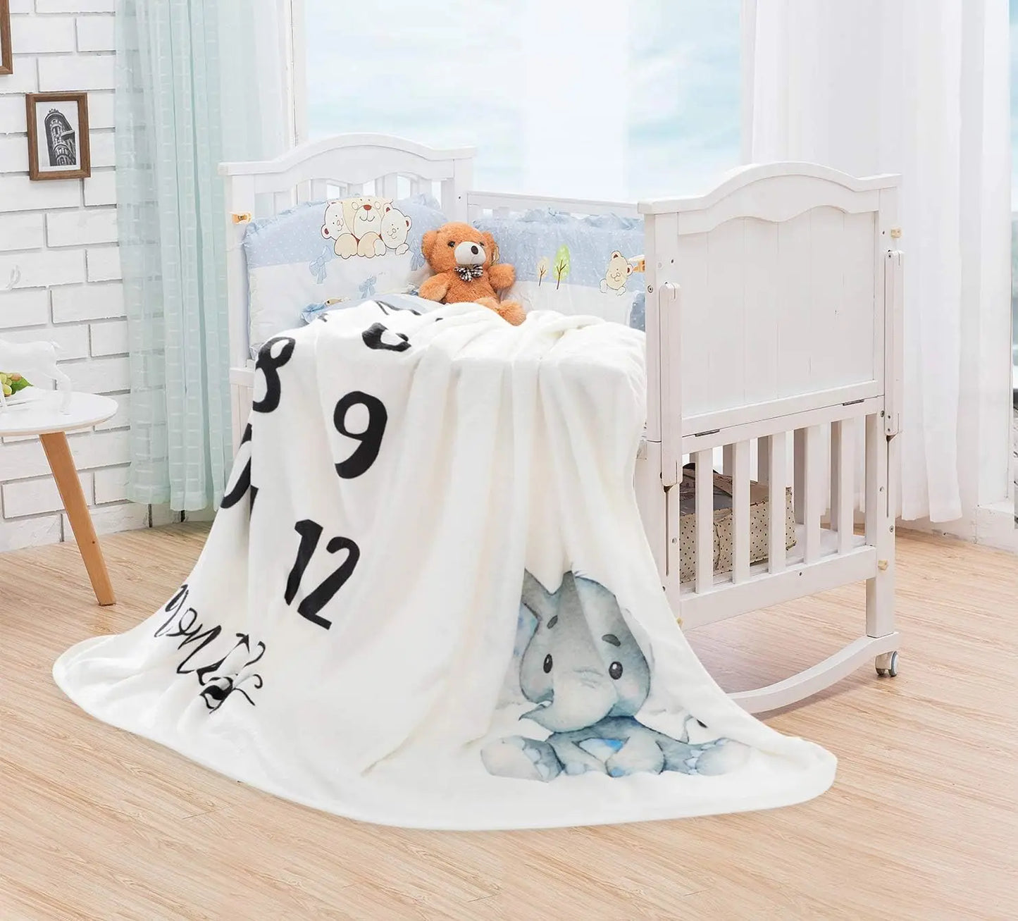 Organic Plush Fleece Baby Milestone Blanket with Frame for Newborn Photography, Large 47x40 Inches
