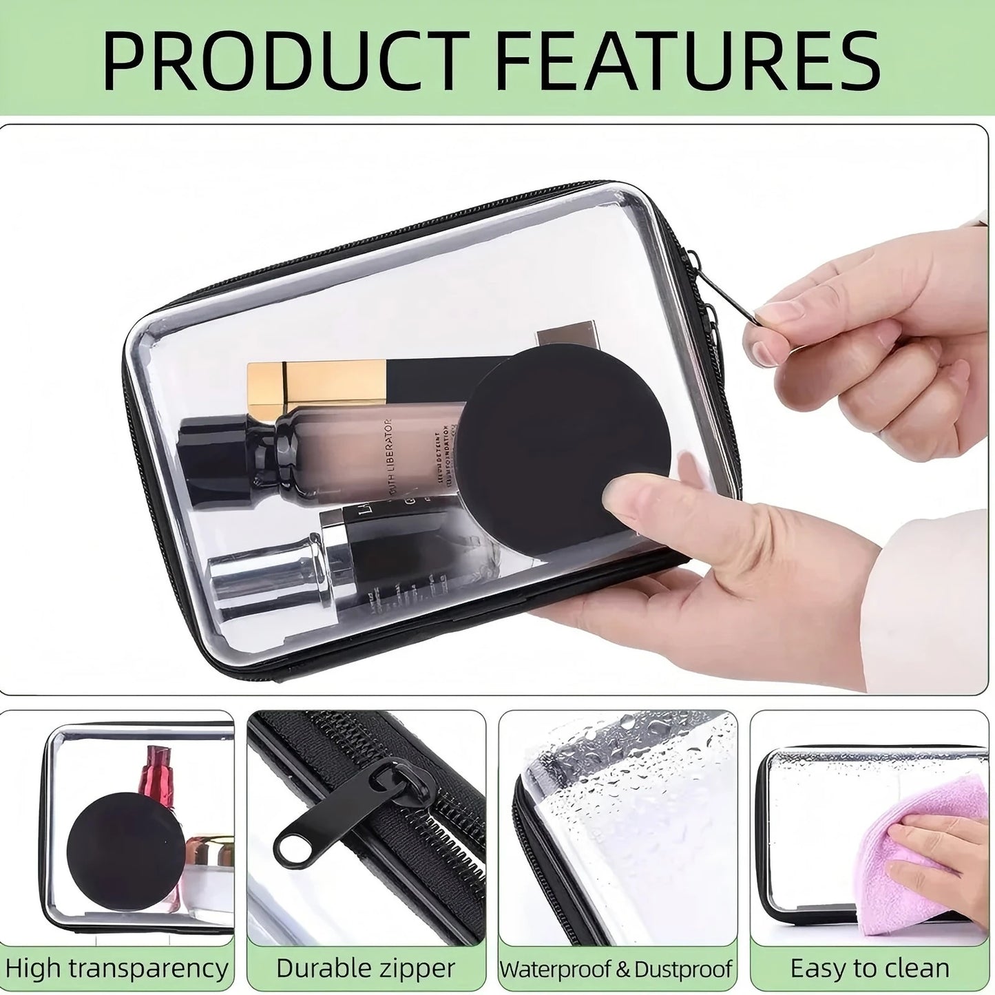 NONECN 3 Pack Zippered Transparent Organizer Bags Travel Case