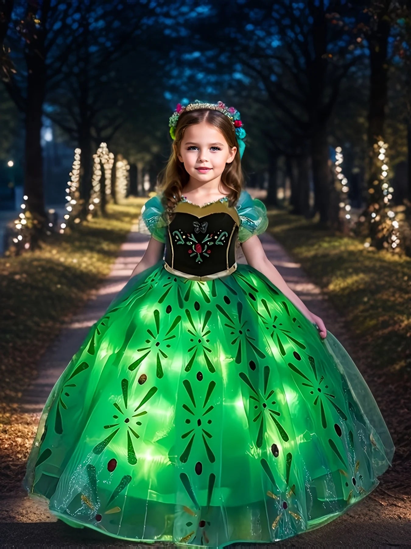 Glowing Green Light Up Princess Dress For Girls Ages 3 To 12 Sparkling Birthday Party Costumes Halloween Cosplay Gift