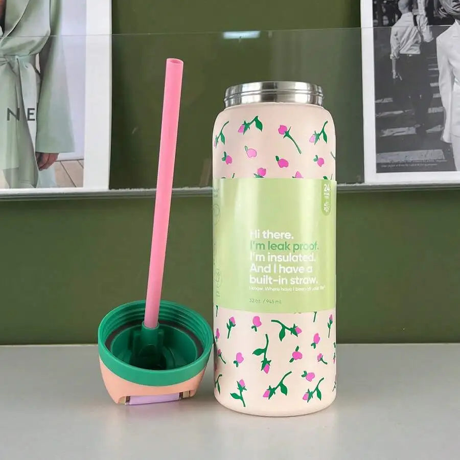 Insulated Stainless Steel Water Bottle With Straw For Travel And Sports