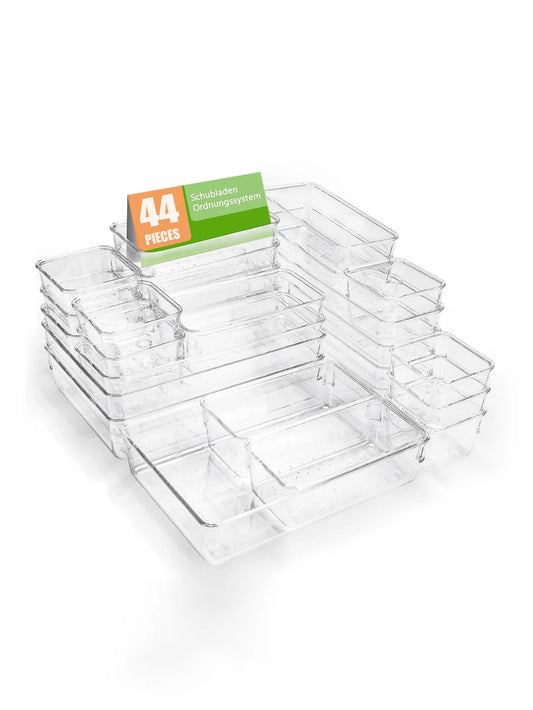Drawer Storage Box Set 44pcs Transparent Plastic Organizer