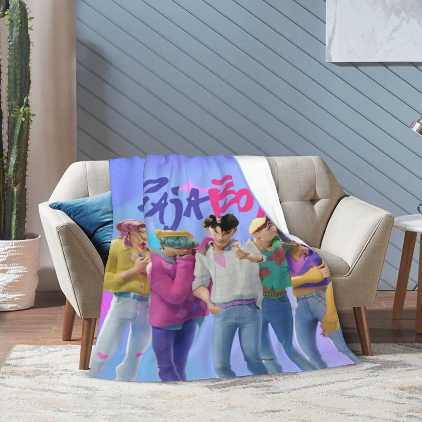 K Pop Demon Hunter Anime Inspired Flannel Throw Blanket Soft Cozy All Season Versatility For Couch Office Bed Camping