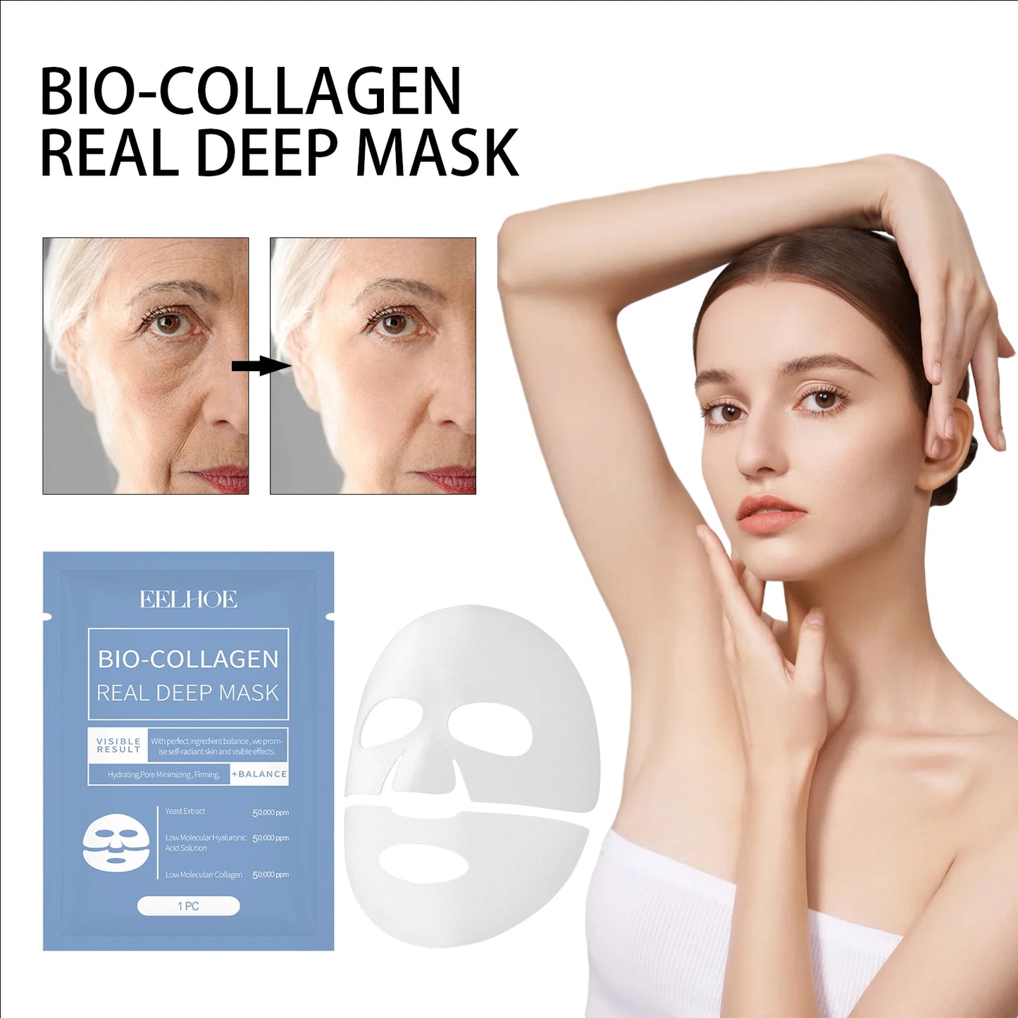 EELHOE Collagen Face Mask Hyaluronic acid Lifting Rejuvenation Shrink Pores Moisturizing Refreshing Brightening Face Skin Care