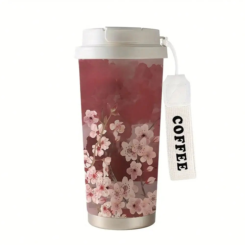 304 Stainless Steel Sakura Insulated Travel Mug With Straw Lid