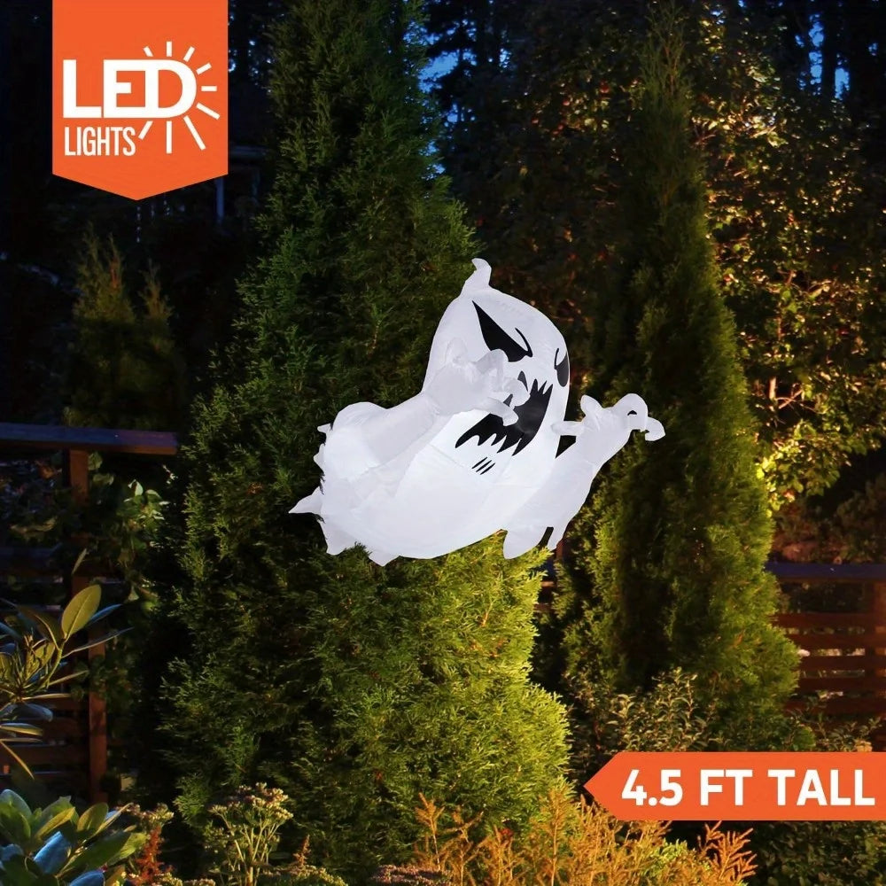 4.5 FT Halloween Inflatable Scary Flying Ghost Broke Out from Window Inflatable with Build-in LED Blow Up Ghost for Halloween Party Indoor, Outdoor, Yard, Garden, Lawn Decoration