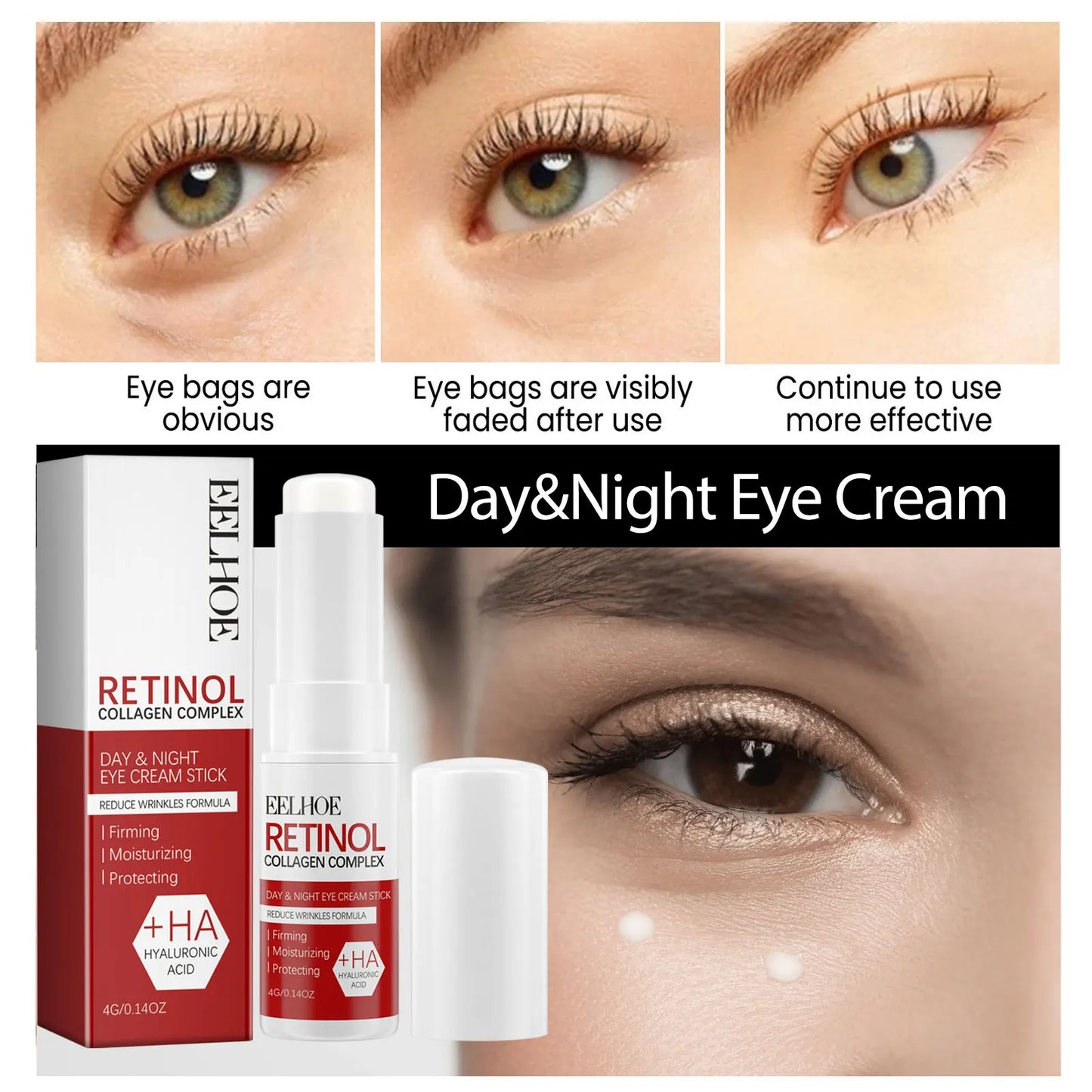 EELHOE Retinol Eye Stick 4g Under Eye Treatment Dark Circle Puffiness Reduction Anti Aging Roller Fine Lines Moisturizing