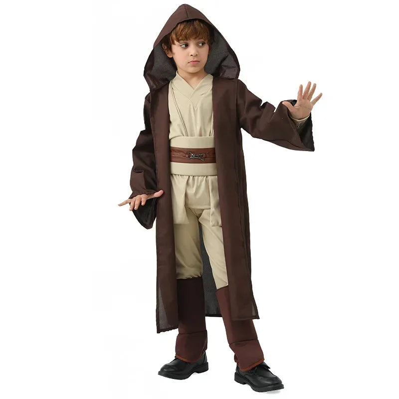 Kids Obi Wan Kenobi Cosplay Star Costume Jedi Robe Cloak legging Suit  Anakin Skywalker  Robe Belt Halloween Carnival Party Suit