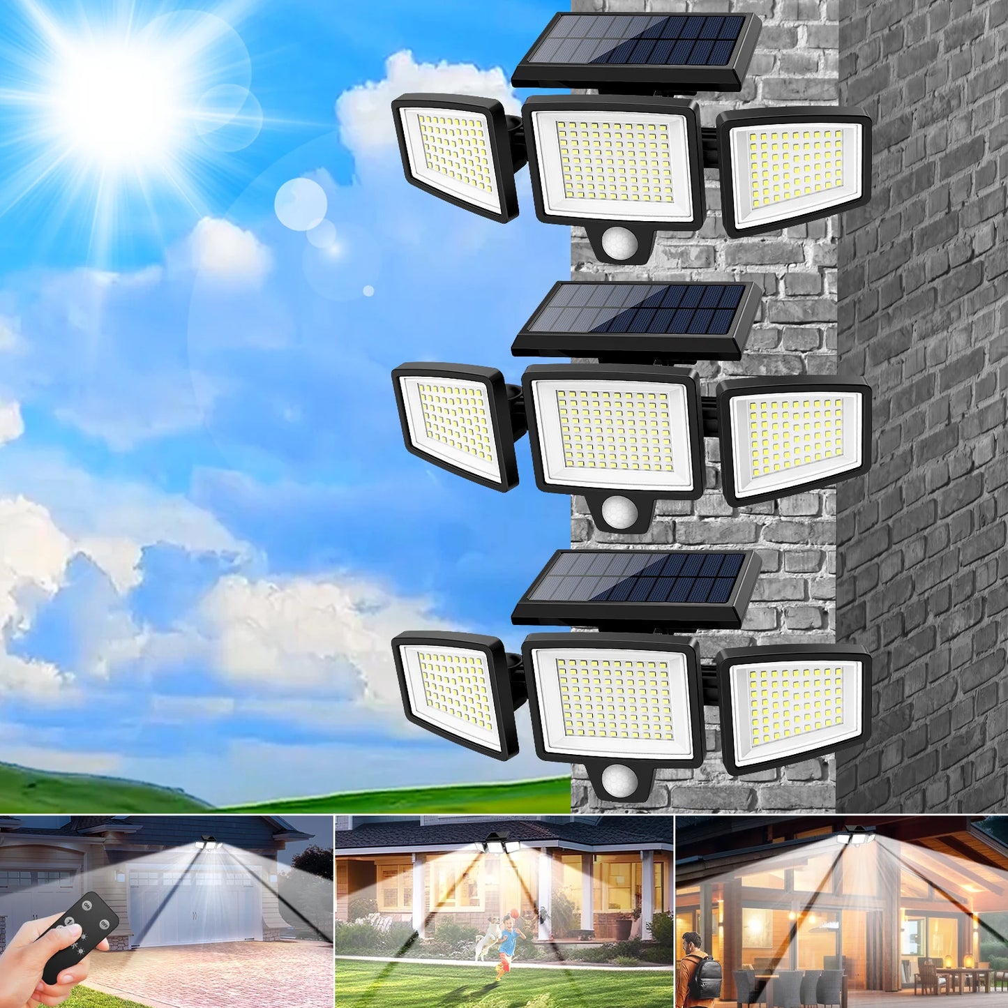 3 Pack Outdoor Solar Lights LED Motion Sensor Security Lights For Porch Garage Yard Entrance Patio