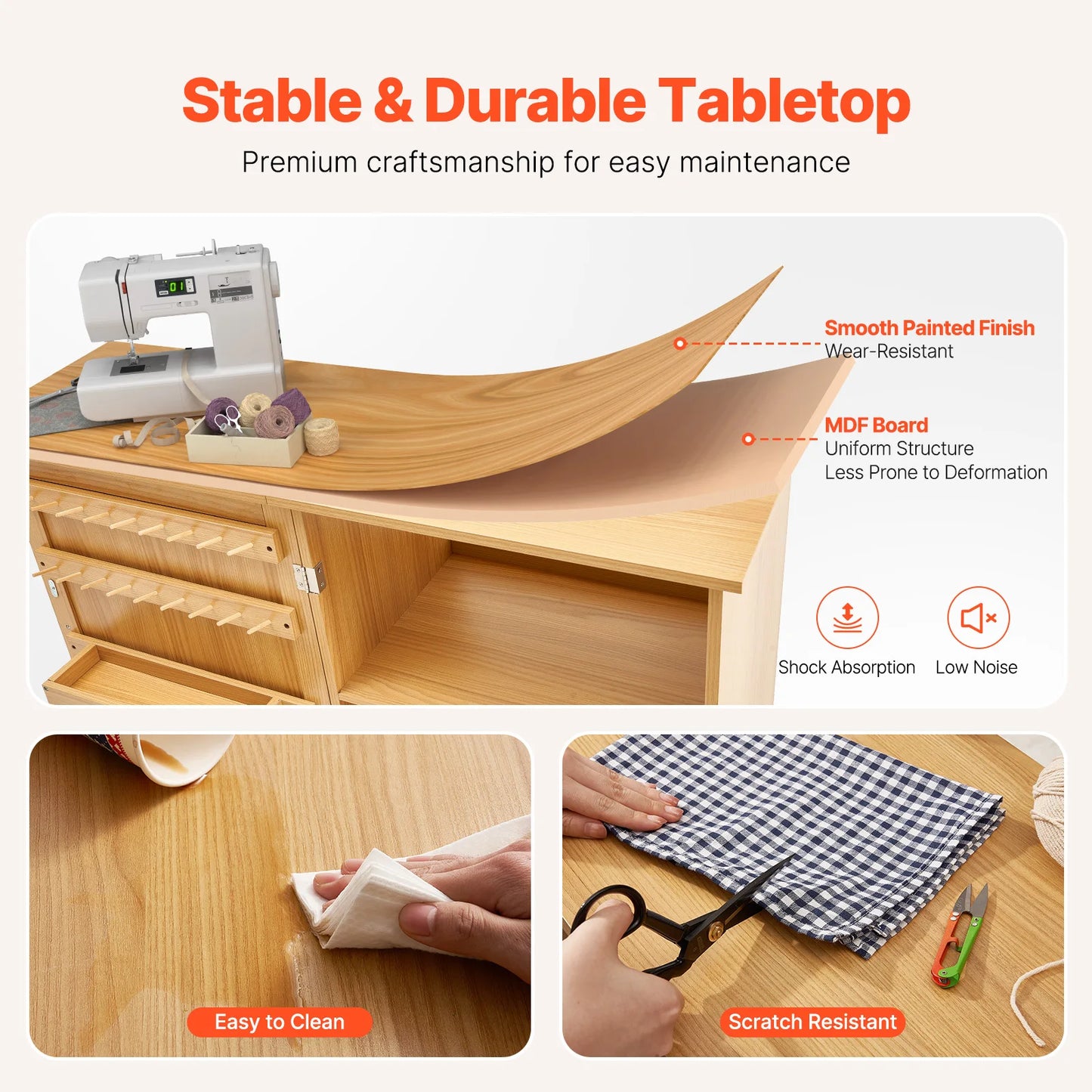SucceBuy Multipurpose Folding Sewing Table With Wheels Shelves And Storage