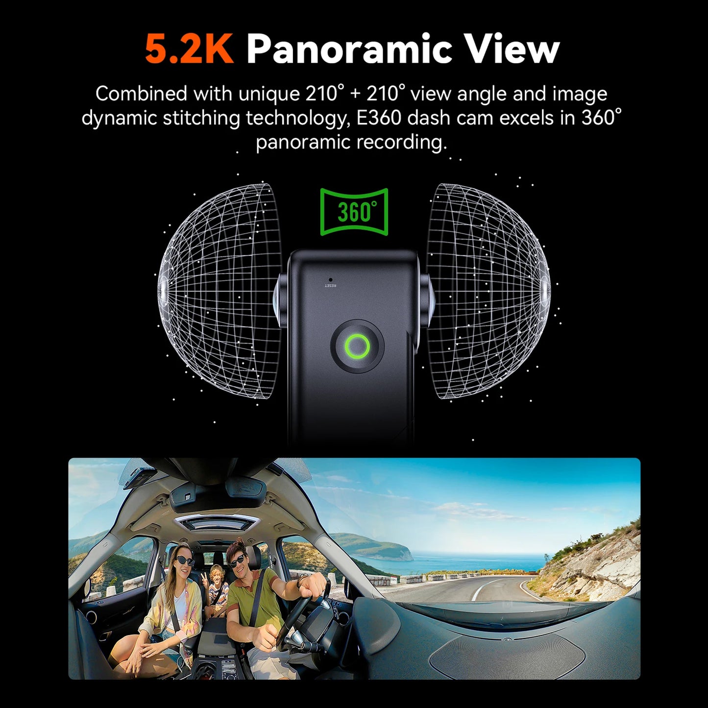 Vantrue E360 Dashcam 360 Panoramic Night Vision GPS WiFi