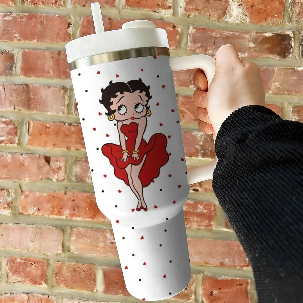 Insulated Stainless Steel Tumbler With Handle And Straw Travel Mug