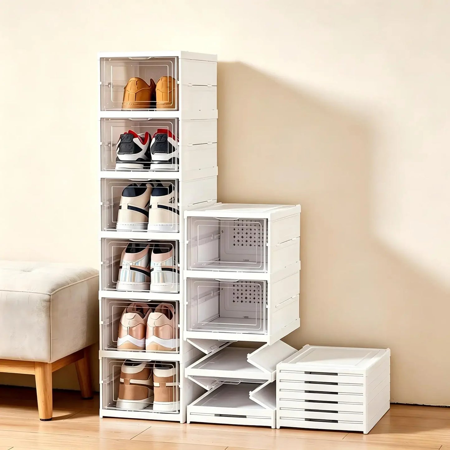 Foldable Six Layer Transparent Shoe Box Storage Organizer