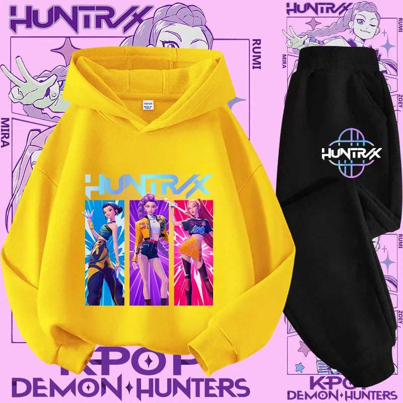 Kpop Demon Hunter Kids Hoodie And Top Set Two Piece Cartoon Print Unisex Casual Wear