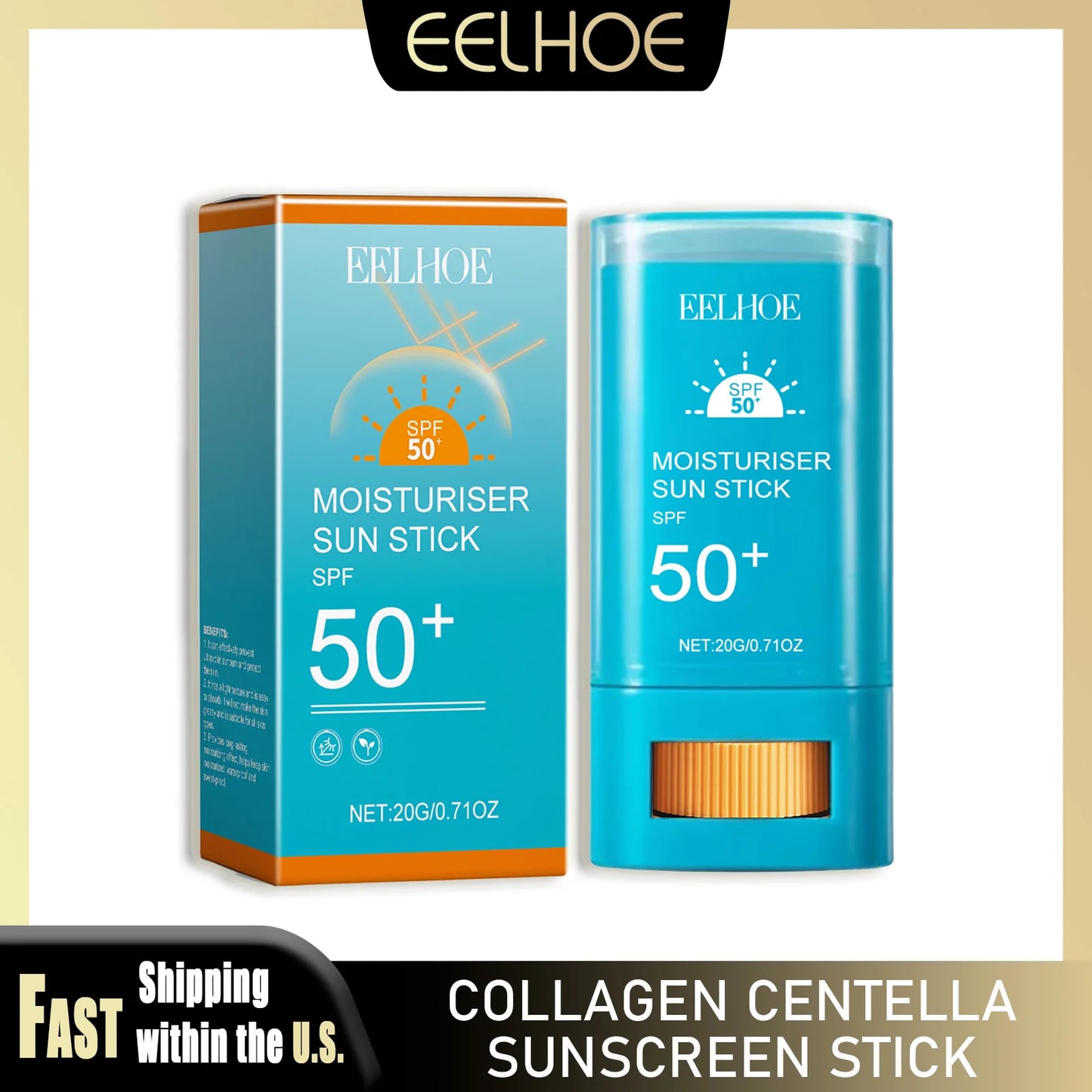 EELHOE 20g Centella Sunscreen Cream Stick SPF 50+ Long-lasting Anti-UV Deep Moisturizer Collagen Protector Isolation Facial Care