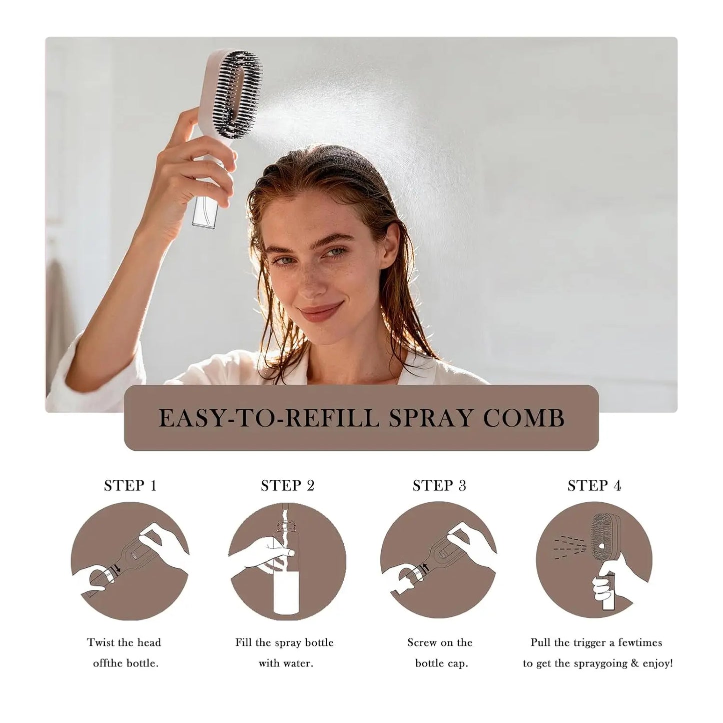 2Pcs Spray Hair Brush & Leopard Paddle Brush Set Refillable Fine Mist Hair Comb Detangle Anti‑Frizz Scalp Massage Air Cushion Hair Styling Tool for Women Wet Dry Hair