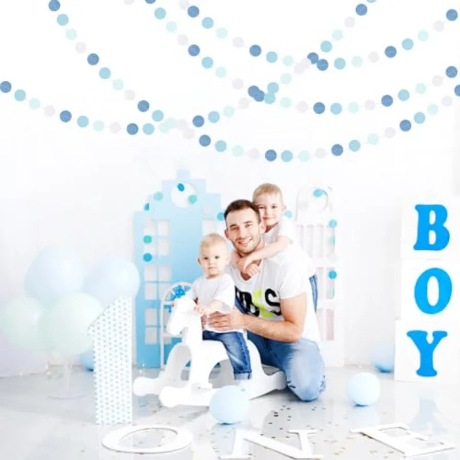 Light-Baby Dusty-Blue White Party-Decoration Garland - 52ft Baby Boy Shower Birthday Streamers, Graduation Bachelorette Bridal