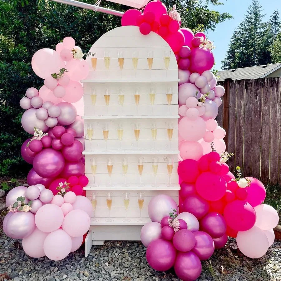 Pink Balloons Garlands Arch Kit 124pcs Hot Pink Metallic Magenta Latex Balloons For Wedding Engagement Princess
