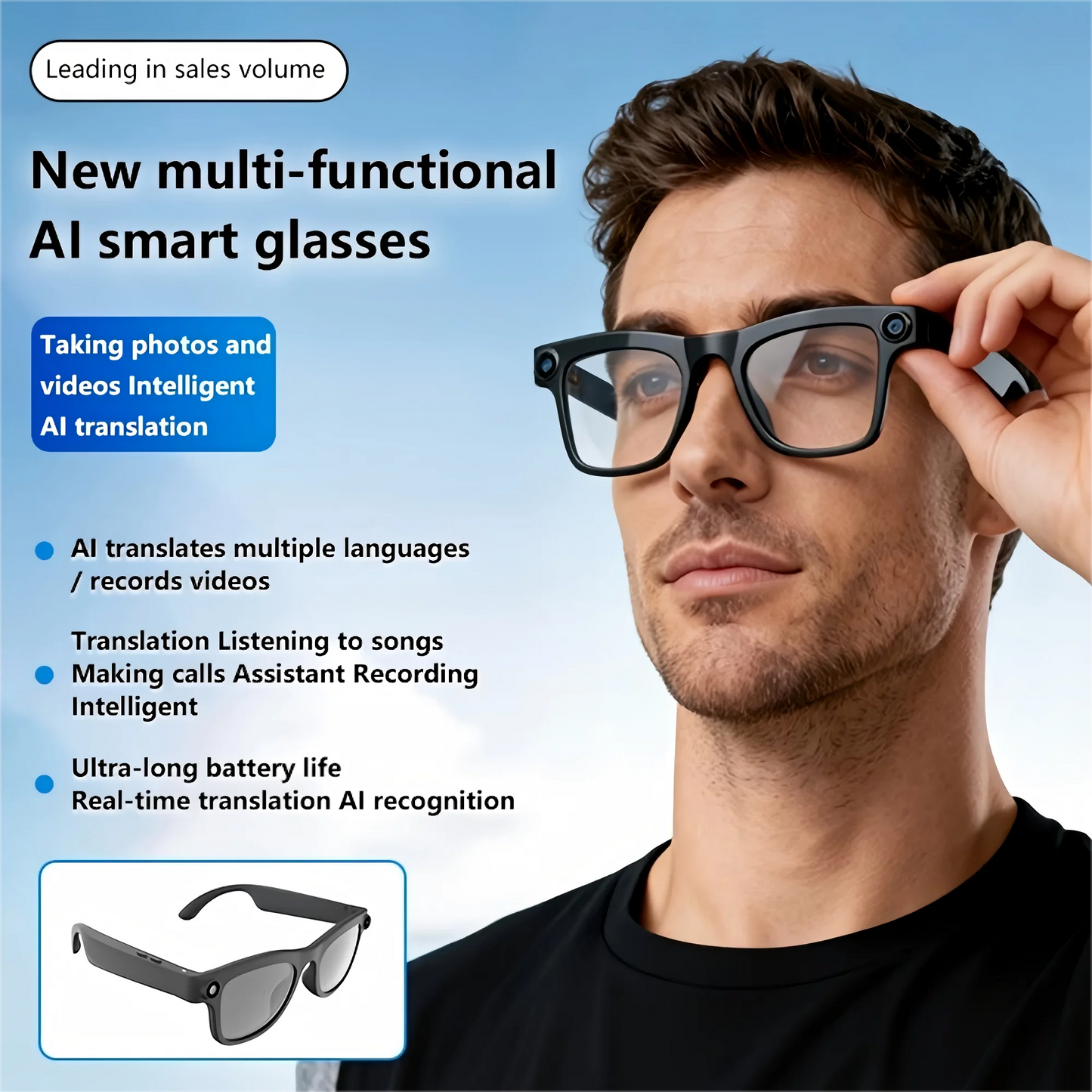 Giinova Smart Camera Glasses Dual Microphones Real Time Translation