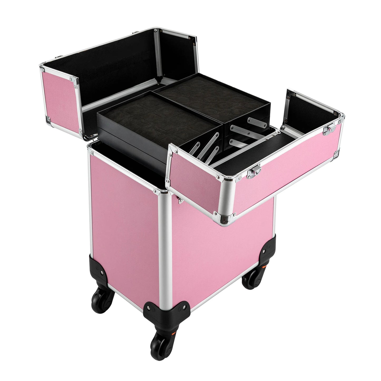 Cosmetic Rolling Makeup Train Case With Removable Wheels And Key