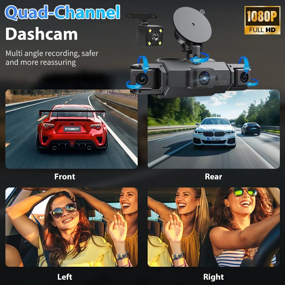 4K Dash Cam 4-Channel With WiFi Night Vision Loop Recording
