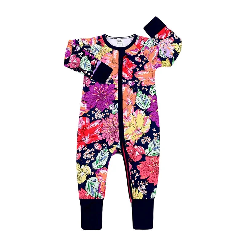 New Double Zipper Infant Baby Girl Boy Clothes Geometry Long Sleeve Cotton Baby Romper Clothing For Newborn Jumpsuit 0-24 Months