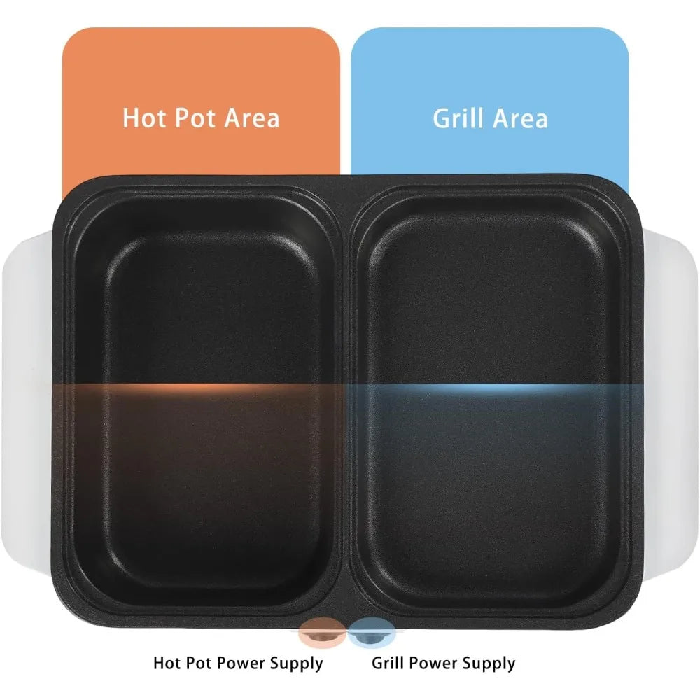 2 In 1 Electric Hot Pot And Grill Shabu Shabu Pot With Stainless Steel Nonstick Griddle For Indoor Use