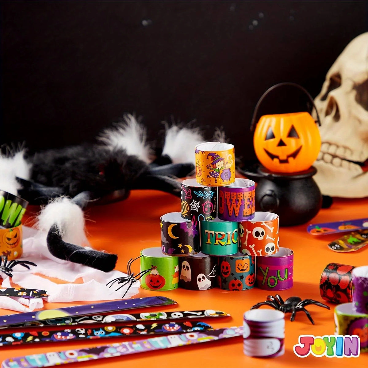 100 PCS Halloween Slap Bracelets for Kids, Halloween Bracelets Bulk for Girls Boys Gifts, Friendship Bracelets Snap Bracelets for Halloween Party Favors Goodie Bag Fillers