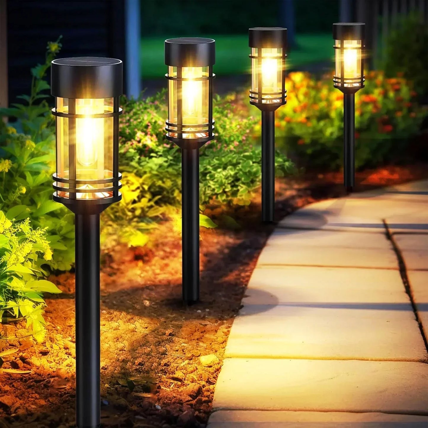 4 Sets Outdoor Solar Street Lights Waterproof Landscape Path Yard Sidewalk Warm White LED Bulbs Included