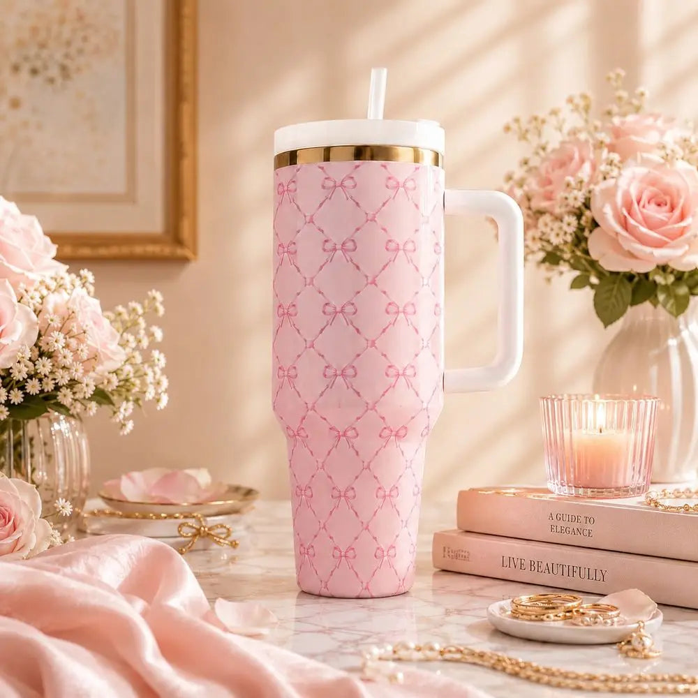 Floral Insulated Tumbler With Straw Lid And Carry Handle