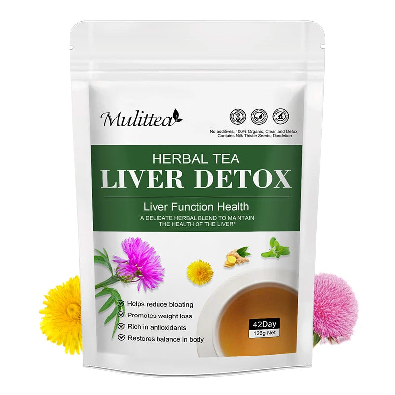 Mulittea Liver Detox Tea with Dandelion Root ,milk Thistle&Turmeric for Liver and Colon Cleanse Promote Metabolism