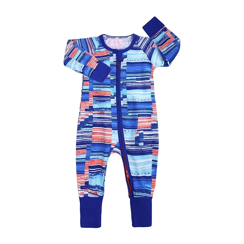 New Double Zipper Infant Baby Girl Boy Clothes Geometry Long Sleeve Cotton Baby Romper Clothing For Newborn Jumpsuit 0-24 Months